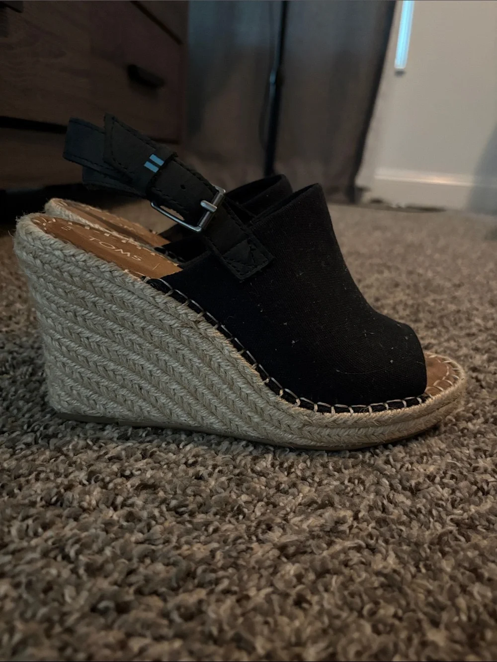 TOMS Black Canvas Espadrille Slingback Sandals